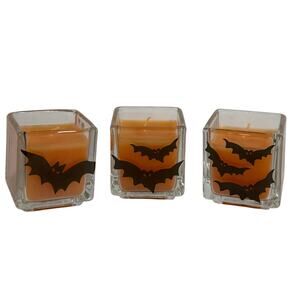 VINTAGE Collectable Halloween Bat Candles Set of 3 Glass Holders Taiwan New Box